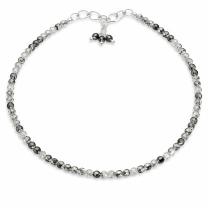Gempires Handmade Black Rutilated Quartz Gemstone Beaded Bracelet for Women | 2.4–2.5 mm Faceted Natural Stone | Adjustable 7+1 Inch Silver Plated Chain | Dainty Minimalist Stacking Jewelry | Unique Crystal Gift
