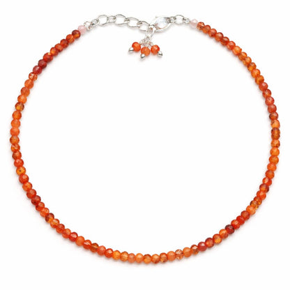 Gempires Handmade Carnelian Gemstone Beaded Bracelet for Women | 2.4–2.5 mm Faceted Natural Stone | Adjustable 7+1 Inch Silver Plated Chain | Dainty Minimalist Stacking Jewelry | Orange Stone Gift