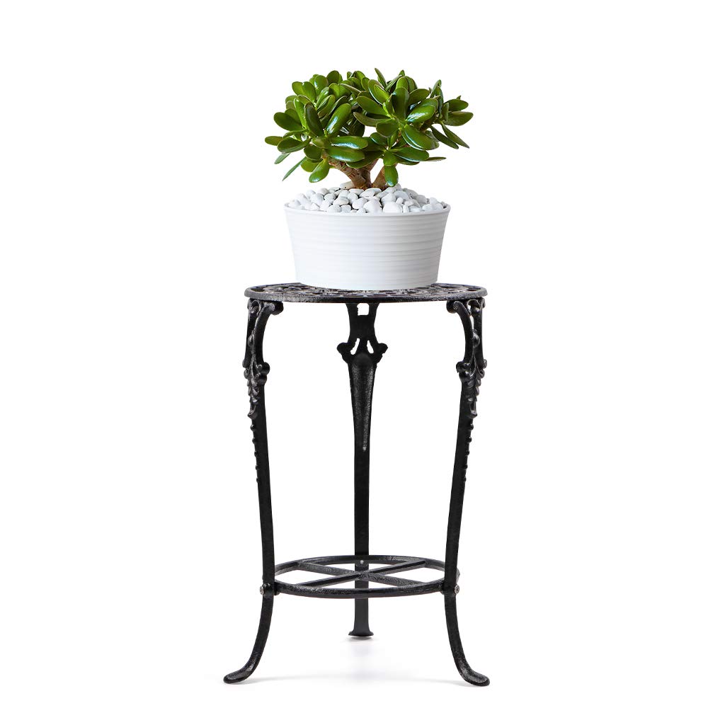 MDLUU Plant Stand 18.8 Inches Tall, Cast Iron Potted Plant Stand, 2-Tier Metal Planter Stand, Flower Pot Stand for Living Room, Bedroom, Kitchen Decor (Black)