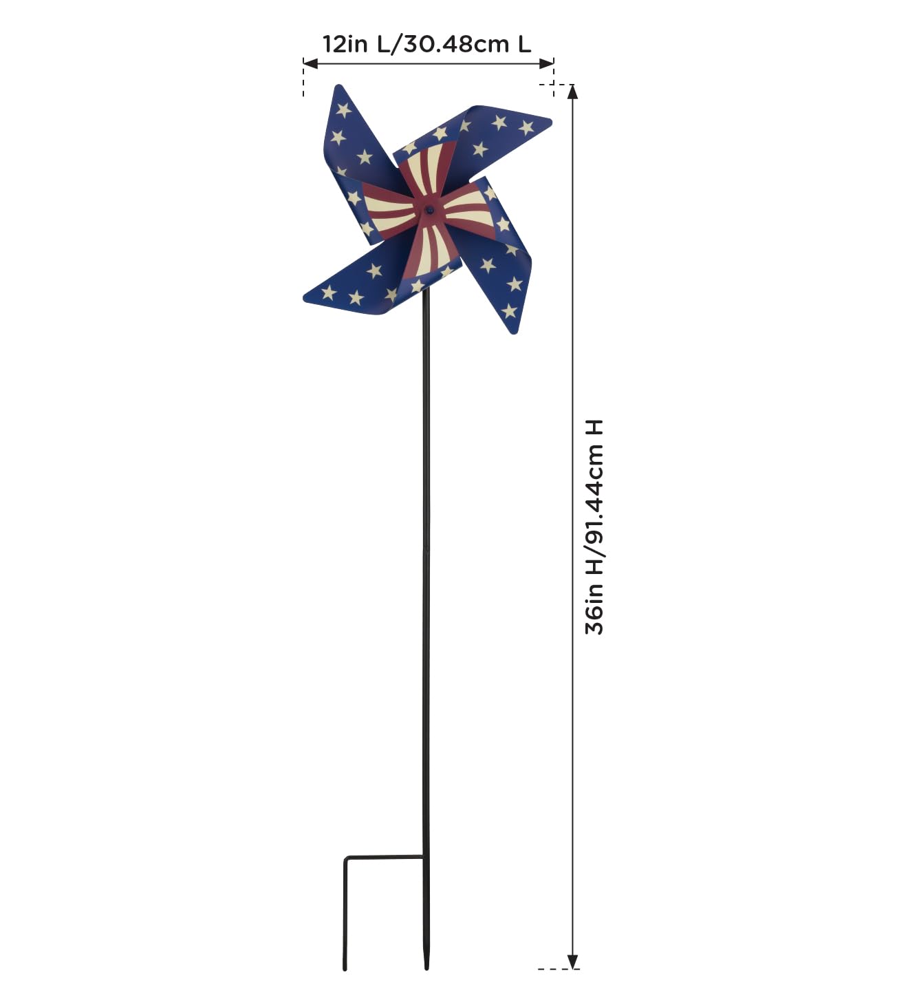Regal Art & Gift Americana Pinwheel Spinner Stake, Patriotic Metal Wind Sculpture, Weather-Resistant Decorative Kinetic Yard Art for Outdoor Garden and Lawn – Star