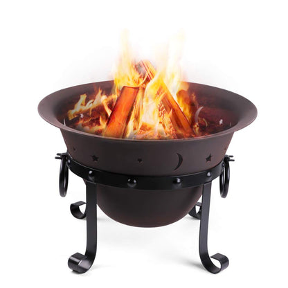 Cast Iron Fire Pits, Outdoor Round Wood Burning Fire Pit Bowl with Mesh Screen,Fireplace Poker,29 inch cast Iron Black