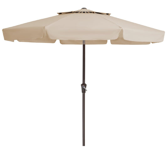 JEAREY 9' 2-Tiers Patio Umbrellas Outdoor Market Table Umbrella w/Push Button Tilt/Crank, 8 Sturdy Ribs, UV Protection Waterproof Sunproof(Beige)