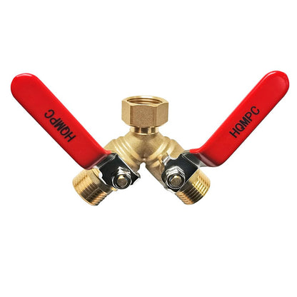 HQMPC Garden Hose Y Valve Splitter With Stainless Steel Long Handle - Brass 2 Way Water Adapter, 3/4" GHT Thread