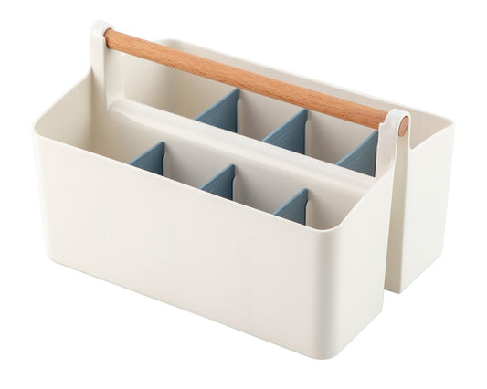 Vidifor Large Portable Basket with Handle, Plastic Craft Storage Organizer Caddy Tote with Adjustable Divided for Makeup Art Supplies, Sewing, Colored Pencils-Blue