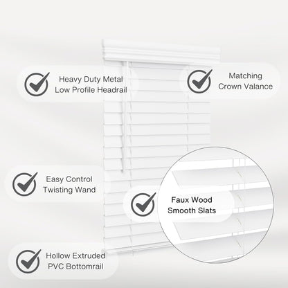 Lotus & Windoware Cordless, 2 Inch Faux Wood Blind, 35" Wide x 60" Long, Window Blinds, Blinds & Shades, Blinds for Indoor Windows, Smooth, Bright White - 35" x 60",Bright White