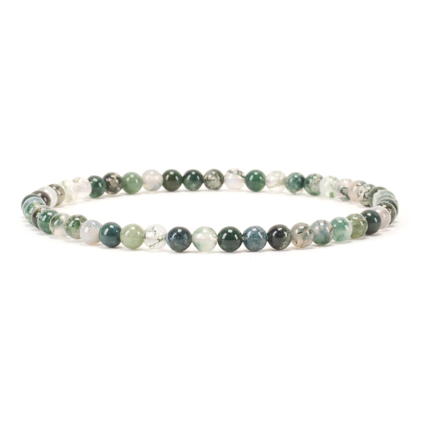 Cherry Tree Collection - Small, Medium, Large Sizes - Gemstone Beaded Bracelets For Women and Men - 4mm Round Beads (Moss Agate, Medium)