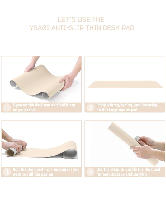 YSAGi Non-Slip Leather Desk Pad, Desk Matt for Desktop, Waterproof Laptop Computer Keyboard Mat, Table Protector Blotter Mat, Large Mouse Pad for Office/Work/Home/Decor(Beige, 31.5" x 15.7")