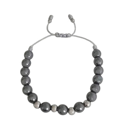 Sabeli Handmade Bracelets Real Natural Stones Healing Protection Focus 8mm Bead Adjustable Macrame Women Men Gemstone Gift (Hematite)