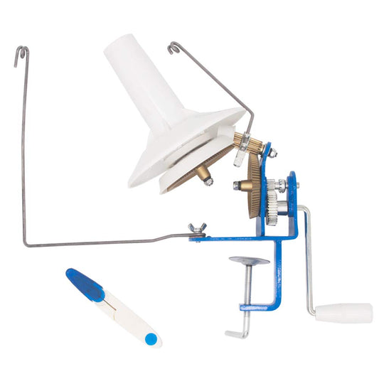 LAMXD Large Capacity Yarn Winder - 10-Ounce, Jumbo Metal Yarn Ball Winder with Thread Cutter Scissors, Blue and White