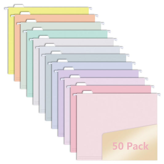 50pcs MagDurnus Hanging File Folders, Pastel Color Design,Letter Size with 1/5 Adjustable Cut Tabs, Assorted 12 Styles,Decorative,Drawer,Desk and Cabinet Use