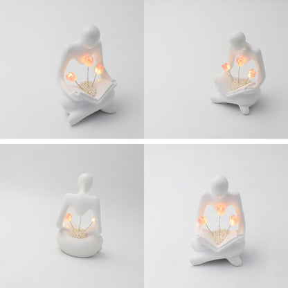 ITOWNKN Reading Sculptures Tulip Lamp,Thinker Statue Figurine Battery Powered Night Light,Modern Abstract Home Decoration, Living Room Bookshelf Office Shelves Desk Decor,Aesthetic Gift