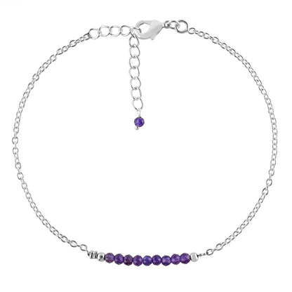 YANARA Amethyst Ankle Bracelet for Women Jewelry, Natural Birthstone, Gemstone Beads, Handmade Dainty Anklet 9"+1.25" inch, 3mm Rounds, Chakra Energy Crystals, Silver Plated Chain