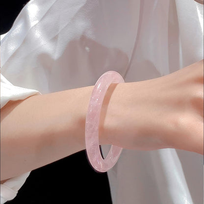 URED Ice Jade Bangle for Women Good Luck Bangle Pink Round Feng Shui Fashion Elegant Stone Jade Bracelet Yoga meditation mother gift Birthday good luck