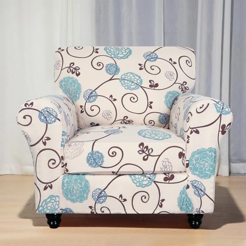 SearchI Stretch Sofa Cover Printed Couch Covers, Floral Pattern 2 Piece Armchair Slipcover with Separate Chair Cushion Cover, Washable Furniture Protector for Living Room(Armchair, Ball Flower)