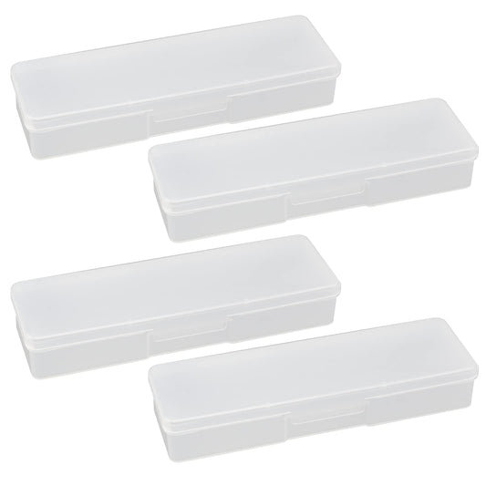 Tighall 4PCS Clear Containers Box with Hinged Lid and Snap Closure Plastic Storage Organizer Box, Painting Pencils Brush Storage Case, Pen Container for Drawing Tools, Office Supplies(White)