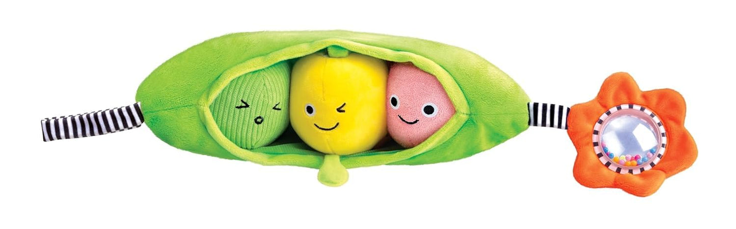 Hape Pea Pod Pals Sensory Baby Toy - 3 Textured Plush Peas with Sounds, Crinkle & Rattle, Stroller & Car Seat Travel Toy for Fine Motor Skills, Multi-Sensory Development for Babies 6 Months+