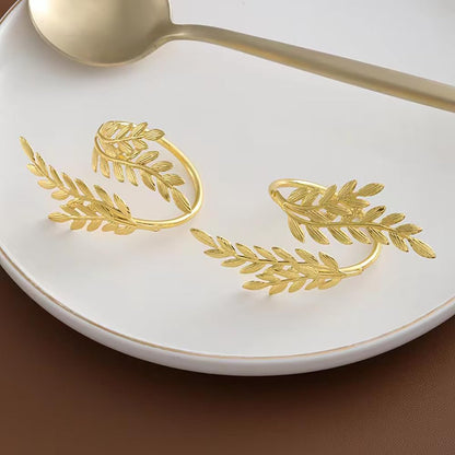 14K Gold Napkin Rings Set of 12,Metal Gold Leaf Napkins Rings Holder Buckles for Thanksgiving Christmas Napkin Rings for Wedding,Banquet,Party Dinner Table Decor