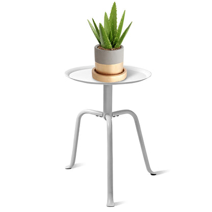 Uniqcovosa Plant Stand Indoor Outdoor, 11'' Round Black Mid Century Single Plant Table, 3-Leg Small Metal Plant Holders Flower Pot Stand, Modern Round Small Side End Table with Raised Design (White)