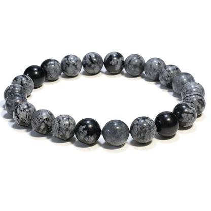 ANAYA AGATE Natural Snowflake Obsidian Bracelet, Healing Crystal Bracelet for Women and Men, 8mm Round Beaded Bracelet for Spiritual, Protection, Positive Energy, Elastic Adjustable Size Gemstone Bead Bracelet