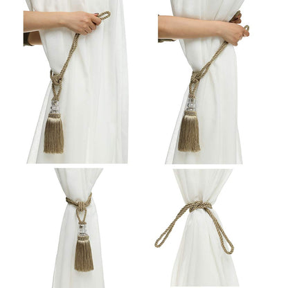 BEL AVENIR 4 Pack Curtain Hand-Woven Tiebacks Crystal Holdbacks Home Decorative Tassels (Golden, 4 Pack)