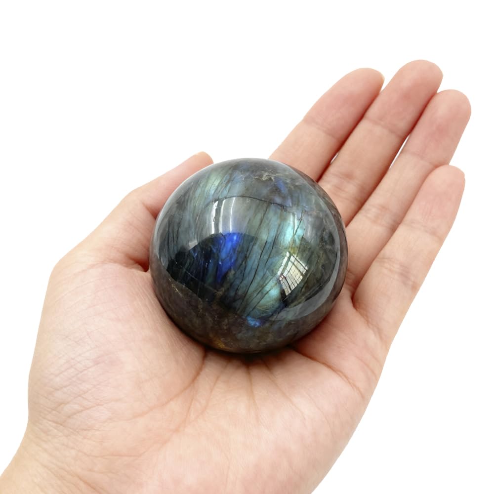 4-5CM/1.58-1.97inch Natural Crystal Ball Labradorite Sphere Moonstone Stone Crafts Polished Decorative Sphere Reiking Healing Crystals Ball Stone Fengshui Home Decoration (40-50mm, Labradorite)