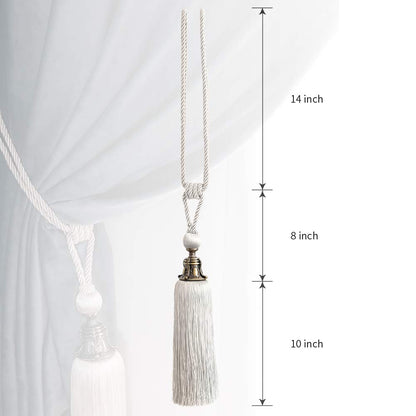 Melodieux Decorative Curtain Tiebacks Antique Tassels Holdbacks, Home Office Windows Drapery Fasteners Fringe Ropes, Set of 2 (White)