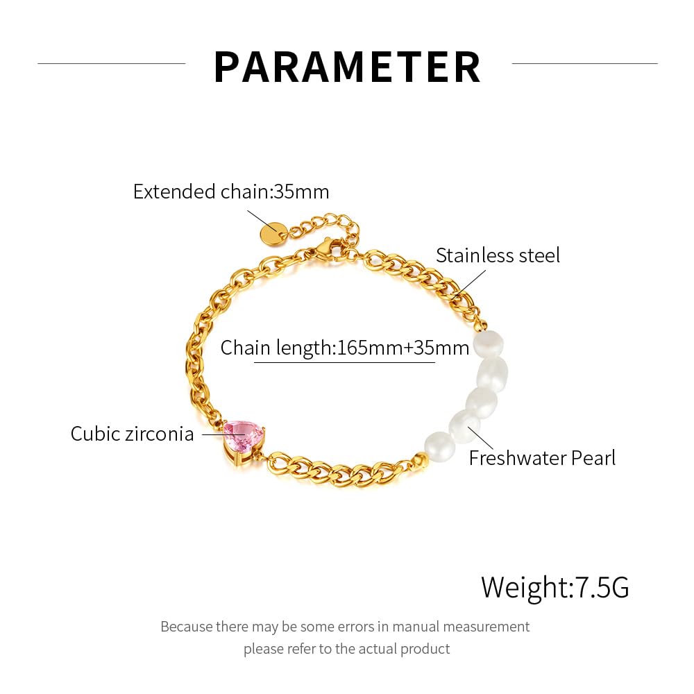WULZST Gold Charm Love Bracelets Beaded for Women Dainty Pearl Oysters Bracelet Gold Chain Plated Bracelet Womens Jewelry Stainless Steel Pearl Bracelets for Women