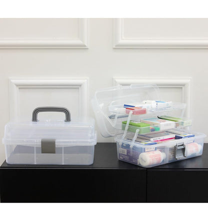 BangQiao 2-Tier Trays Clear Gray Plastic Storage Container Organizer Box, Multipurpose Portable Carrying Case with Latch Lock and Handle for Art, Craft, Sewing Supplies, First Aid, Makeup