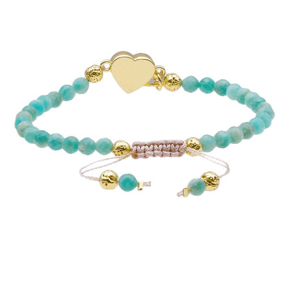 Nupuyai 4mm Faceted Stone Beads Bracelet for Women Men, Adjustable Healing Crystal Chakra Bracelet with Druzy Heart Charms, Amazonite