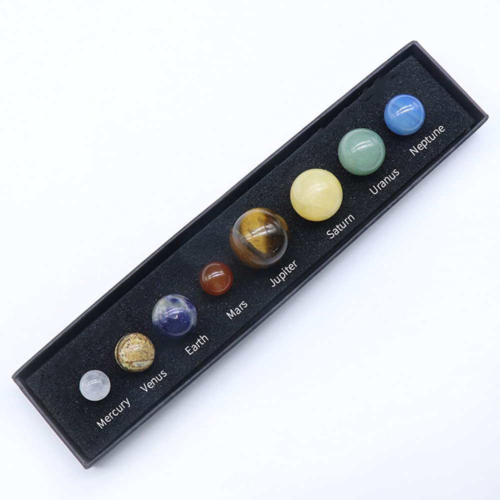 AITELEI Solar System Eight Planets Decorations Tumbled Chakra Reiki Healing Crystal Gemstones Ball Set Home Office Desk Decorations