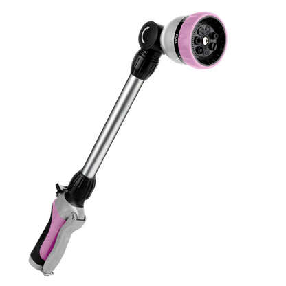 RESTMO Metal Watering Wand, Heavy Duty Garden Hose Wand with 180° Swivel Ratcheting Head, 16'' Hose Nozzle Sprayer with 7 Spray Patterns and Flow Control, for Water Hanging Baskets and Shrubs, Pink