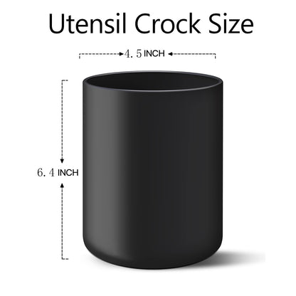 LATCHHOOK Black Kitchen Utensil Holder for Countertop, Matte Ceramic Cooking Utensil Crock for Counter Easy to Clean, Modern Spatula Holder for Farmhouse Décor 4.5×6.4 INCH