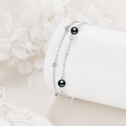 CRMAD Black Pearl Bracelet Anklet for Women Sterling Silver Beach Jewelry Gift for Women (black pearl, bracelet 7+2'')
