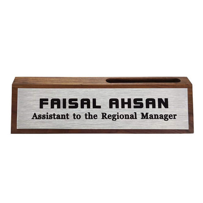 Personalized Business Desk Name Plate with Card Holder Custom Desk Nameplate Support Adding Logo 2" x 8"