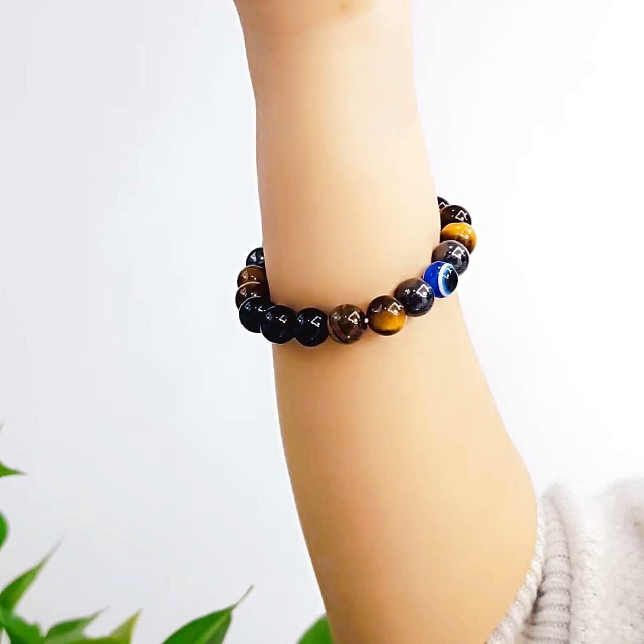 WEFRIN Evil Eye with Hematite Black Obsidian Tiger Eye Stone Triple Protection Bracelets for Men Women, Crystal Stone Bracelet Bring Luck Prosperity and Happiness Jewelry