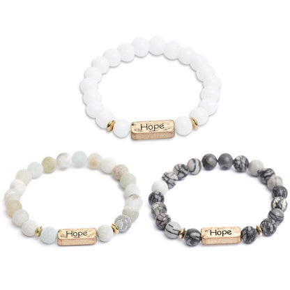 YINRIS 3 Pcs Natural Volcanic Stone Friendship Bracelets Handmade Beaded Stretch Bracelets (bra000001 (Hope)