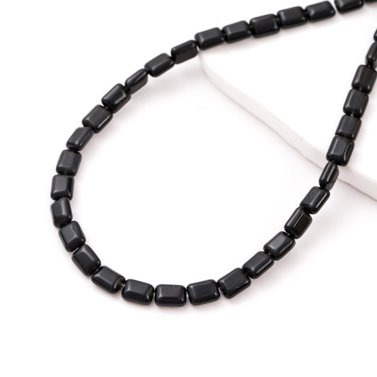 6×8mm Natural Black Agate Flat Square Stone Beads Rectangle Healing Crystals Loose Gemstone Beads for Jewelry Making DIY Bracelets Necklaces