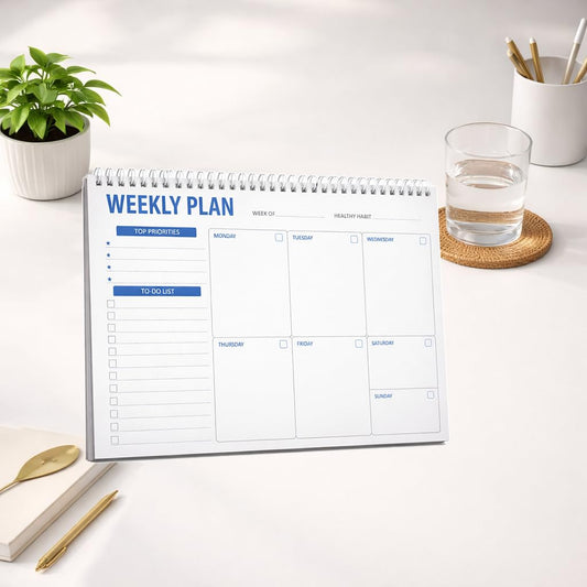 Myrthona Weekly Planner Notepad, 7.5 x 10 Undated Weekly To Do List Pad with 52 Tear Off Sheets, Daily Desk Planner with Task Organizer for Work School Home, Blue