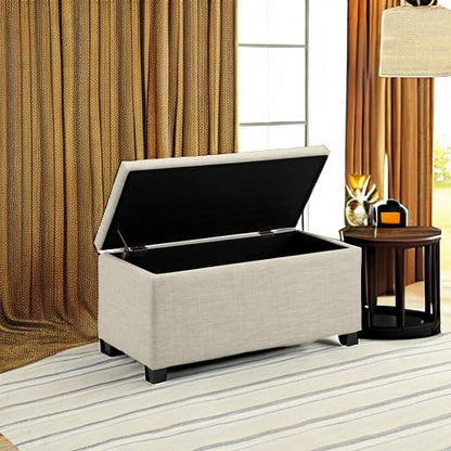 Amazon Basics Upholstered Storage Rectangular Ottoman and Entryway Bench, Polyester, Beige, 35.5"W x 16.5"D x 17"H