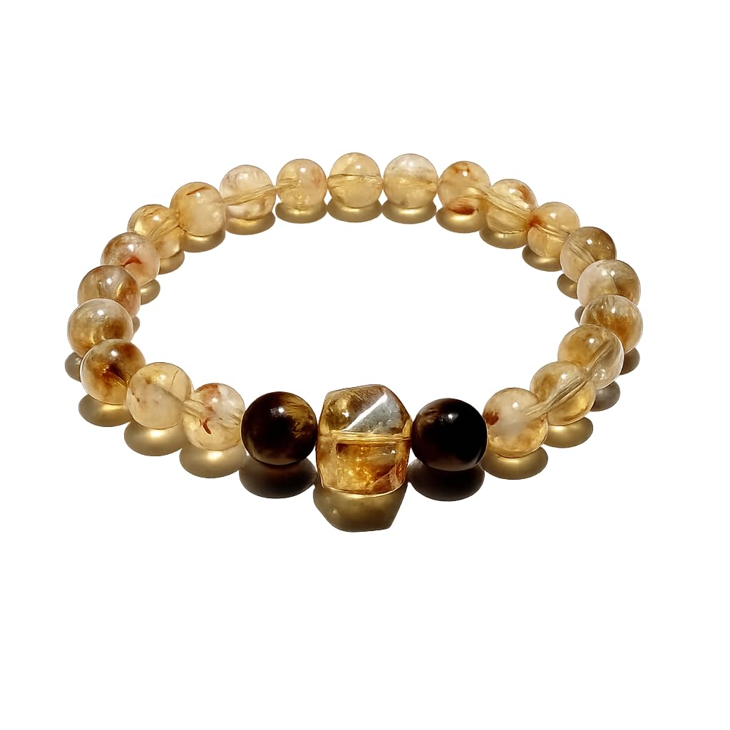 Dare to Mystic Golden Rutilated Quartz Bracelet for Wealth & Confidence – Natural Citrine & Tiger’s Eye Crystal Beaded Bracelet, Adjustable Energy Jewelry with Luxury Gift Box for Men & Women