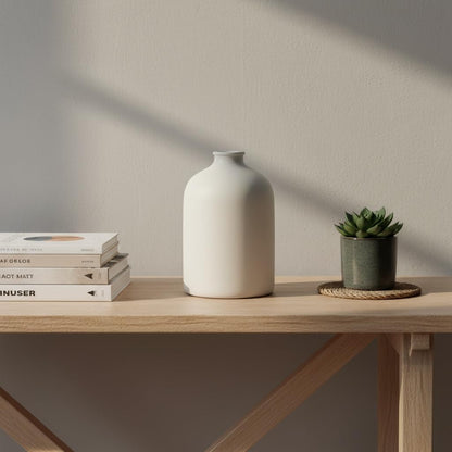White Ceramic Vase - 7 Inch Tall - Large, Minimalist Modern Home Decor, Decorative Object - Centerpiece, Coffee Table, Living Room, Bookshelf, Office, Entryway, Console, Wedding, Flowers, Olive Plant