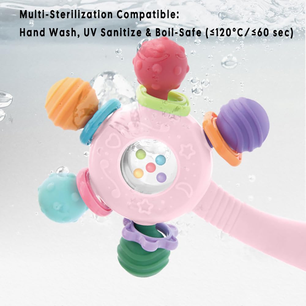 Baby Teether Toys for Babies 0 3 6 9 12 18 Months,Baby Rattle Toys,Baby Sensory Toy for 0-6 6-12 Months, Montessori Early Education,Manhattan Ball,Grasp Training Toy,Suction Cup Toys(Blue)