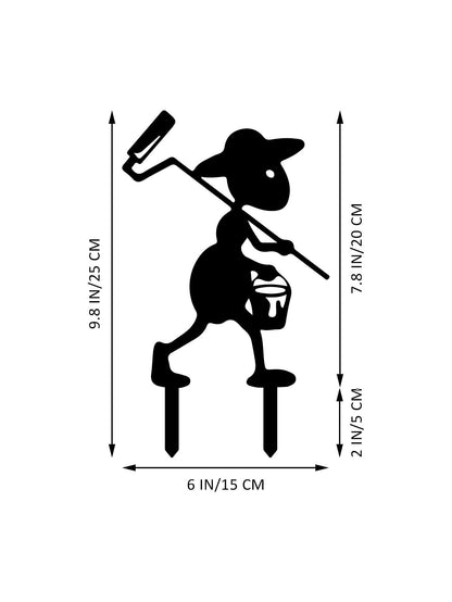 Ruelen 4 Piece Metal Ant Garden Decorative Stakes - Black Working Farm Yard Art Decor. Outdoor Art for Pathway & Lawn Patio Backyard Decoration Set