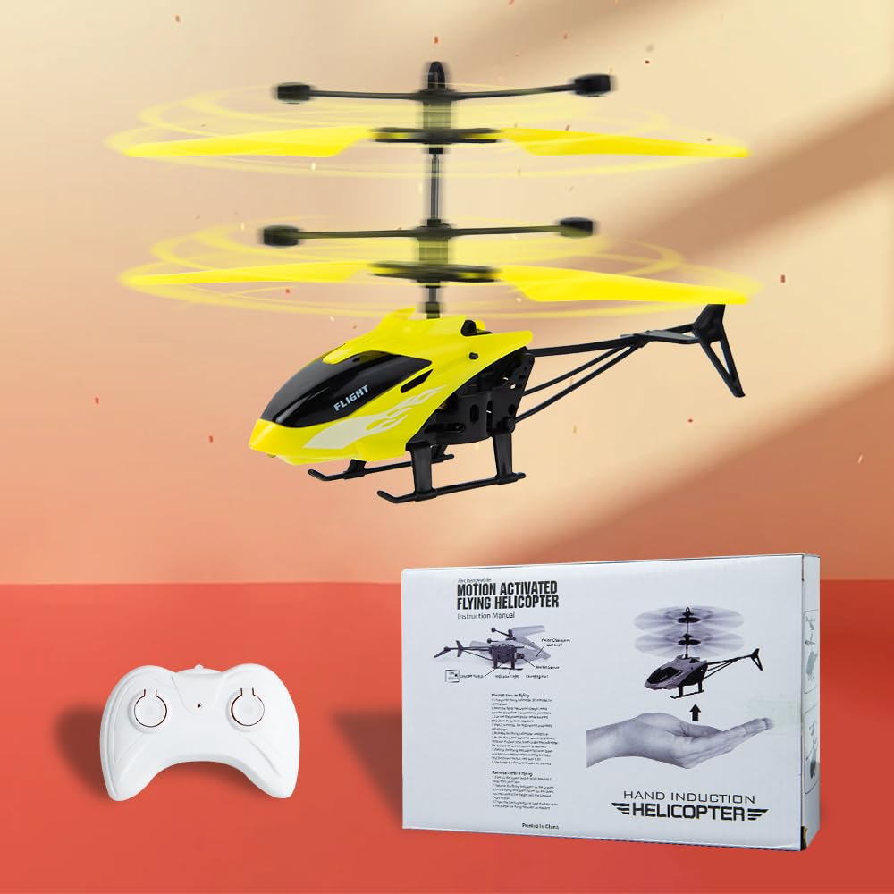 Remote Control Helicopter, Gesture Sensing Indoor Flying Helicopter Toys,RC Airplane for Teenages with 10Mins Flight, RC Helicopters for Kids with Light,Birthday Gifts for Boys and Girls (Yellow)