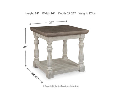 Signature Design by Ashley Havalance Farmhouse Rectangular End Table, Floor Shelf, Wood, 26" W x 24.13" D x 24" H, Vintage Gray & White with Weathered Finish