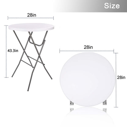 Lakhow Cocktail Table 28in Folding Round High Top Indoor Outdoor with Removable Legs, Tall Bistro Foldable Bar Height Table for Parties, Patio, Backyard, Dining Room, Events, Black- 1PCS