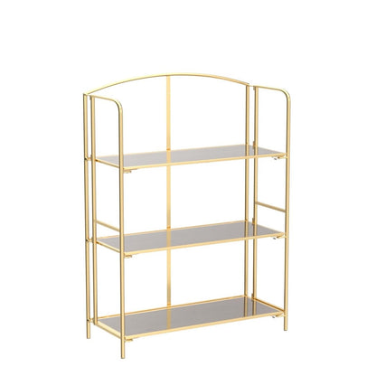 Crofy No Assembly Folding Bookshelf for Living Room, 3 Tier Gold Collapsible Book Shelf for Home Office, Portable Bookcase Storage Organizer