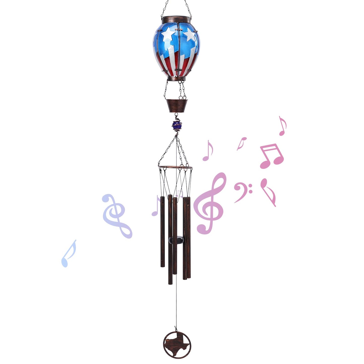 MUMTOP Solar Wind Chimes for Outside - American Flag Hot Air Balloon Wind Chimes Outdoor Unique, Glass Windchimes Clearance for Garden, Patio,Yard Decor Gift