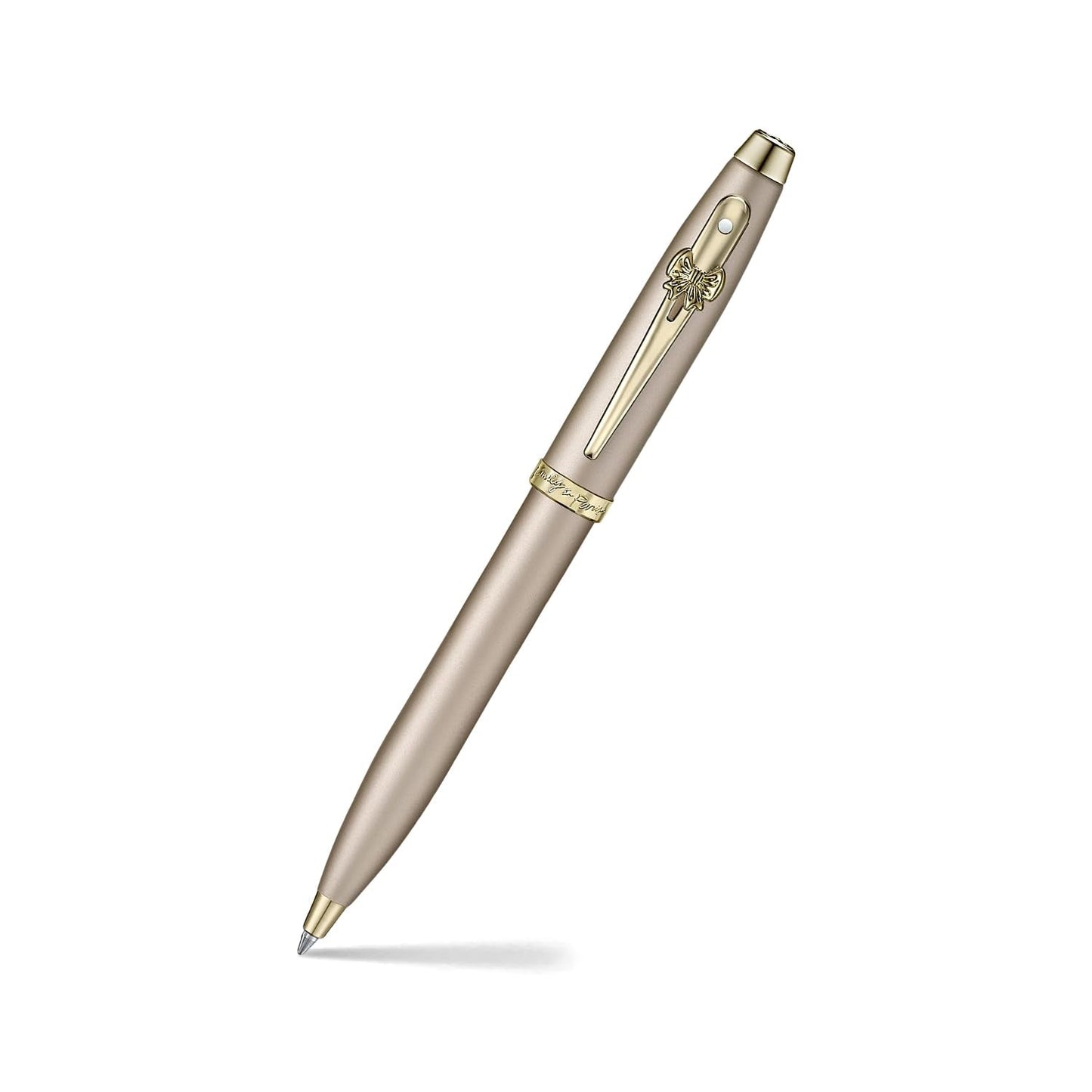 Sheaffer 100 Emily in Paris 9377 Collection, Champagne Gold Pen with PVD Gold Trims, Bow-Shaped Clip (Ballpoint Pen and Full-Grain Credit Card Holder - RFID protection with 4 card slots)