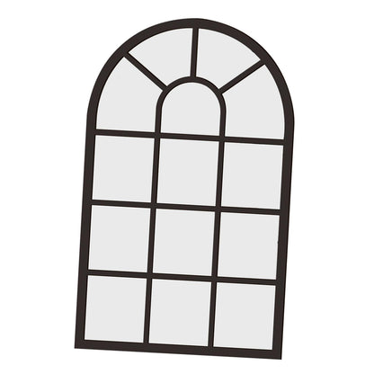 Arched Window Wall Mirror Wall Decorative Mirror Rustic Wood Acrylic Simple Wall Decor Windowpane Arch Mirror for Farmhouse, Black